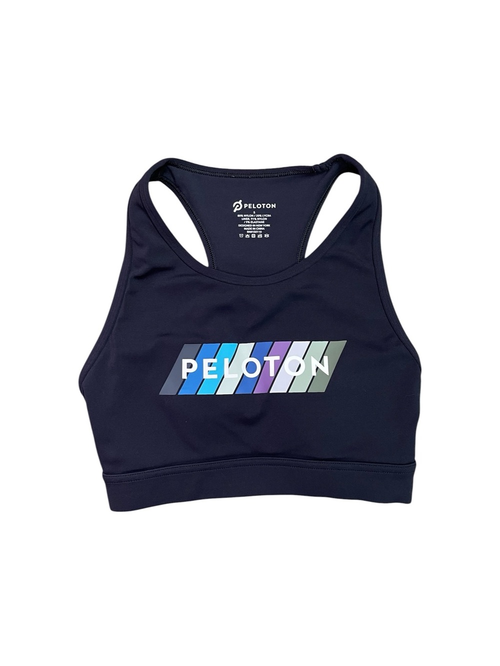 Peloton Pace High Neck Sports Bra SU221 Small Black Multicolour Logo
